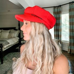 Red Burberry Newsboy Hat